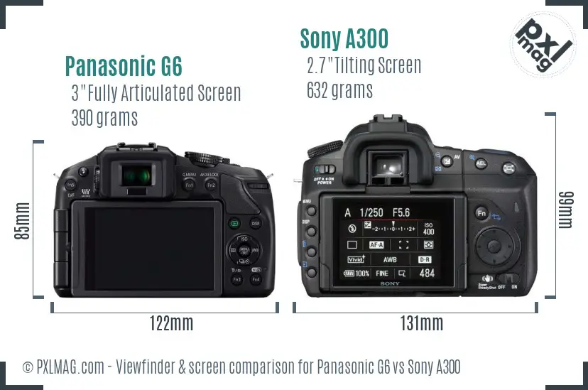 Panasonic G6 vs Sony A300 Screen and Viewfinder comparison