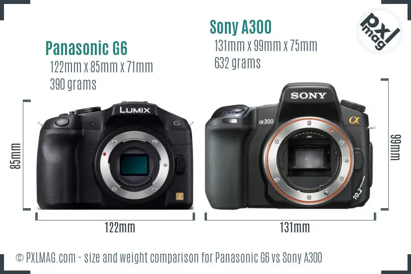 Panasonic G6 vs Sony A300 size comparison