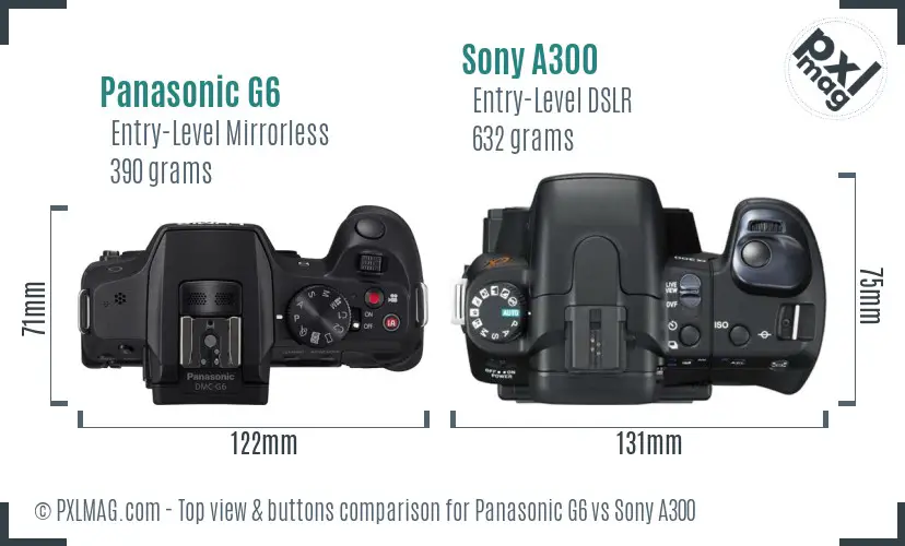 Panasonic G6 vs Sony A300 top view buttons comparison