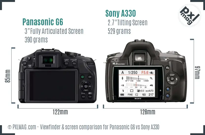 Panasonic G6 vs Sony A330 Screen and Viewfinder comparison Panasonic G6 vs Sony A330 Screen and Viewfinder comparison