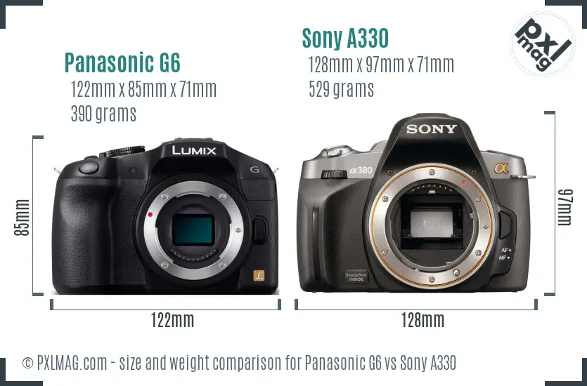 Panasonic G6 vs Sony A330 size comparison Panasonic G6 vs Sony A330 size comparison