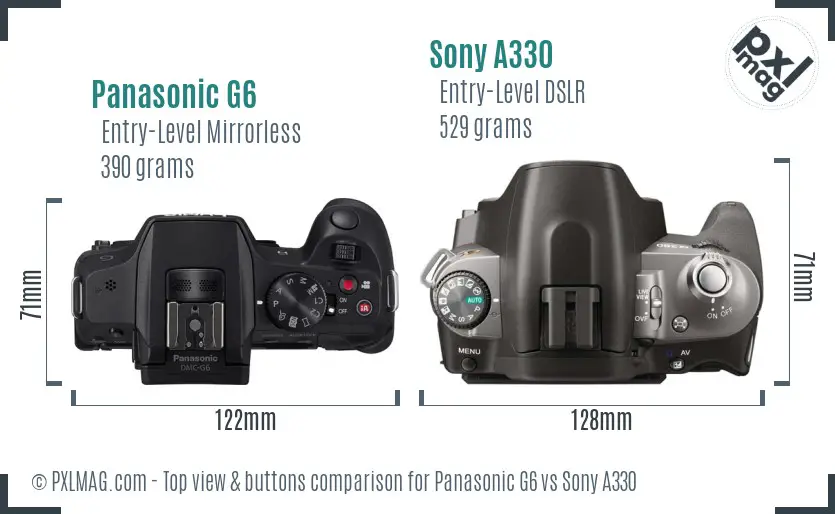 Panasonic G6 vs Sony A330 top view buttons comparison Panasonic G6 vs Sony A330 top view buttons comparison