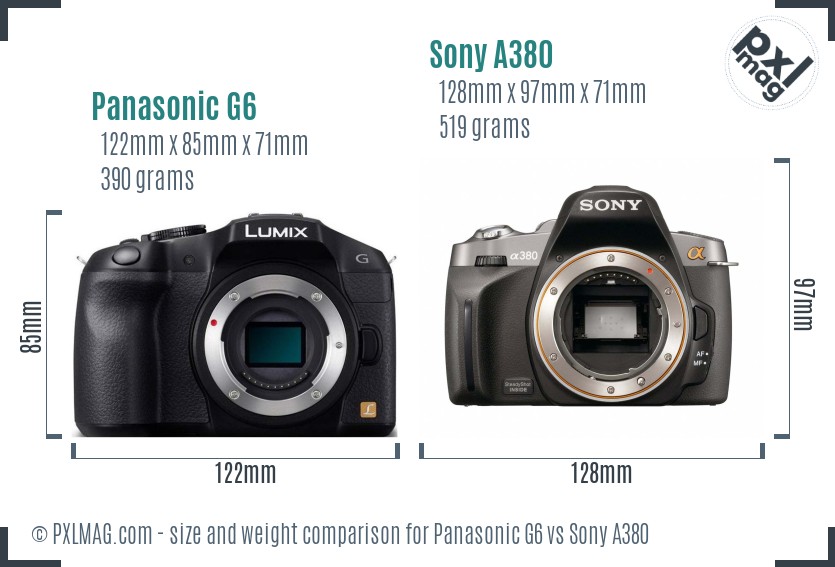 Panasonic G6 vs Sony A380 size comparison