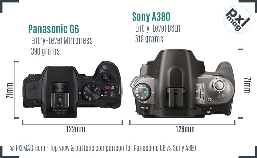 Panasonic G6 vs Sony A380 top view buttons comparison