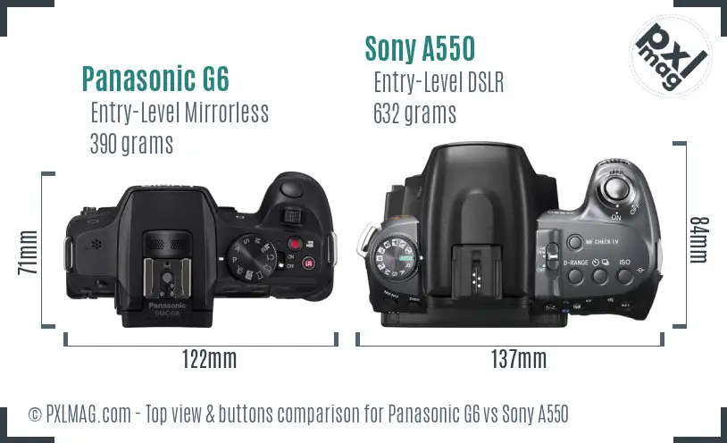 Panasonic G6 vs Sony A550 top view buttons comparison