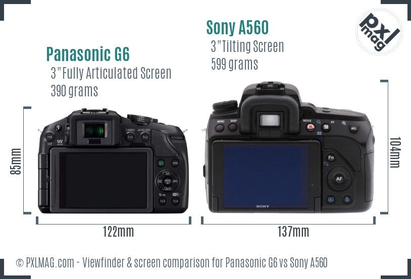 Panasonic G6 vs Sony A560 Screen and Viewfinder comparison