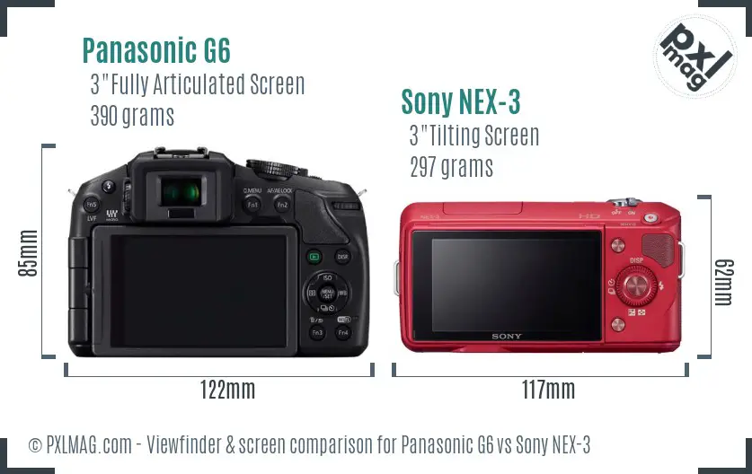Panasonic G6 vs Sony NEX-3 Screen and Viewfinder comparison