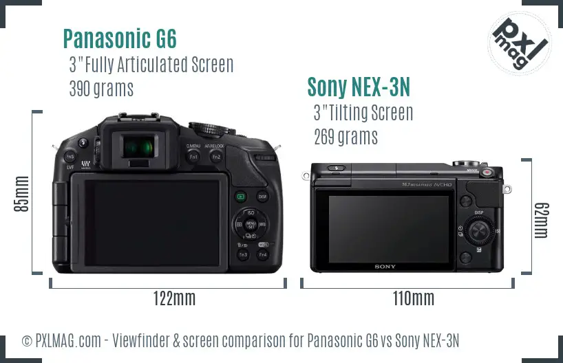 Panasonic G6 vs Sony NEX-3N Screen and Viewfinder comparison