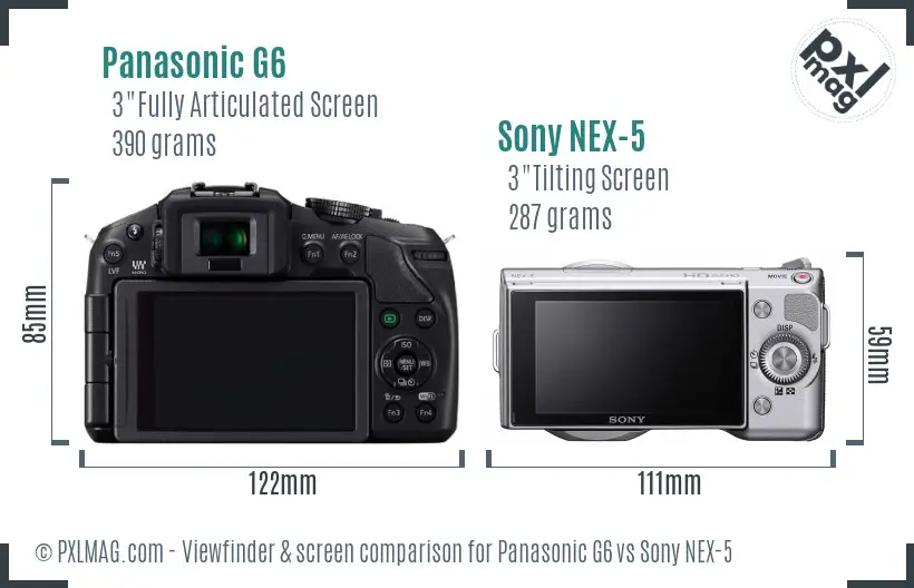 Panasonic G6 vs Sony NEX-5 Screen and Viewfinder comparison