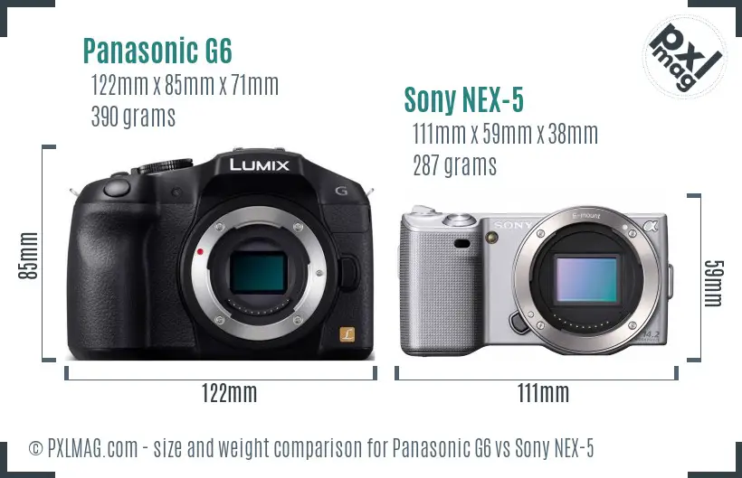 Panasonic G6 vs Sony NEX-5 size comparison