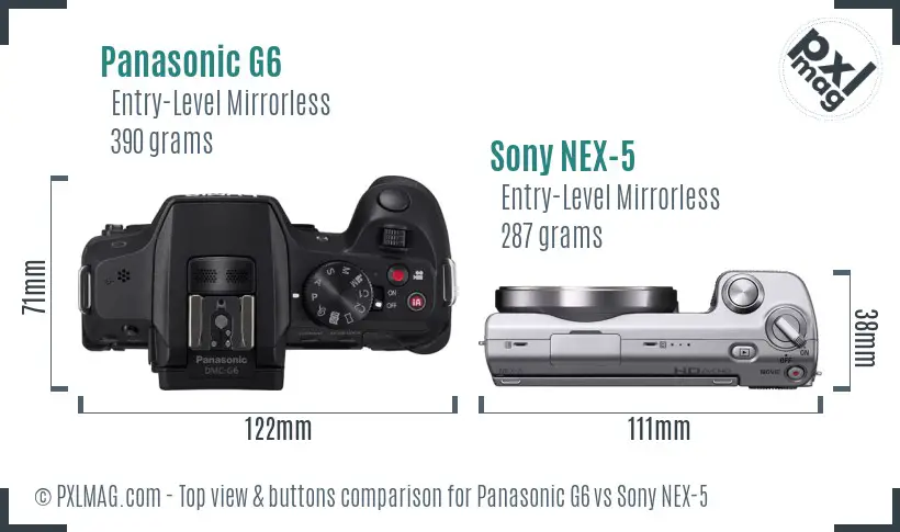 Panasonic G6 vs Sony NEX-5 top view buttons comparison