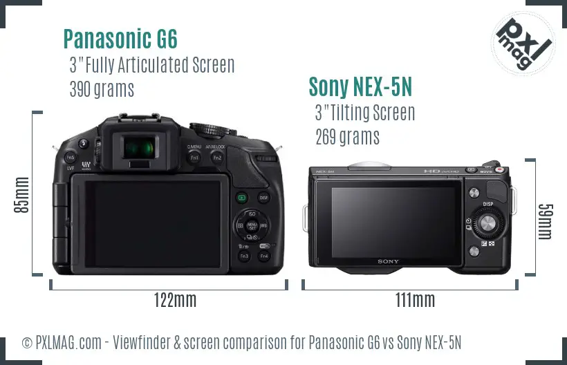 Panasonic G6 vs Sony NEX-5N Screen and Viewfinder comparison