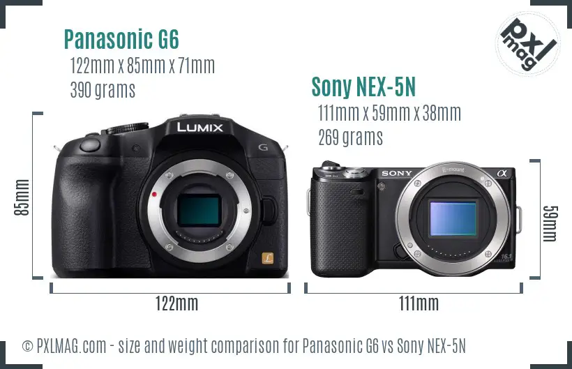 Panasonic G6 vs Sony NEX-5N size comparison
