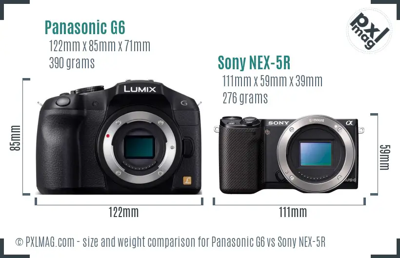 Panasonic G6 vs Sony NEX-5R size comparison