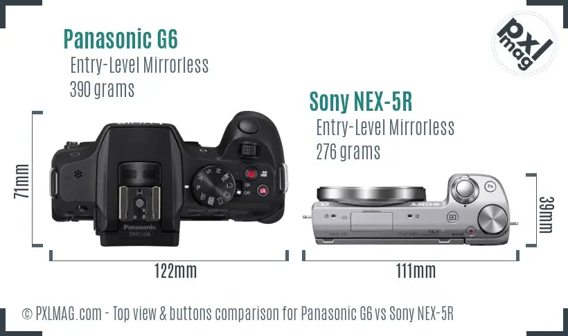 Panasonic G6 vs Sony NEX-5R top view buttons comparison
