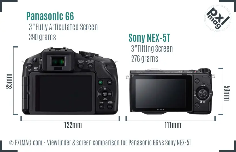Panasonic G6 vs Sony NEX-5T Screen and Viewfinder comparison
