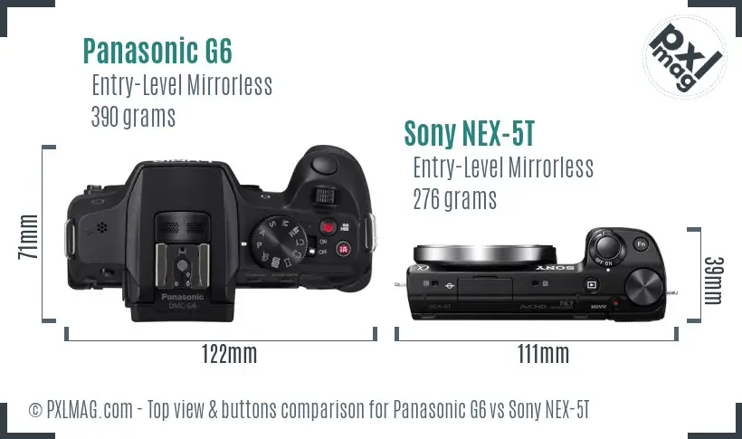 Panasonic G6 vs Sony NEX-5T top view buttons comparison