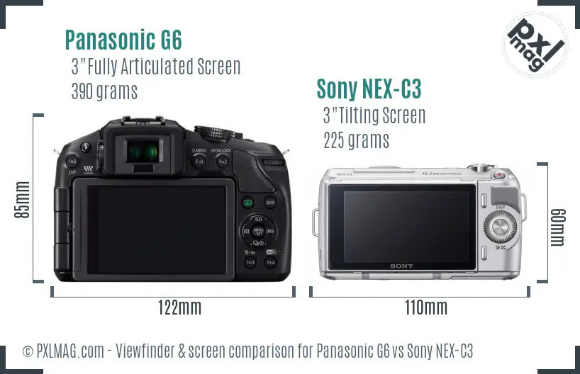 Panasonic G6 vs Sony NEX-C3 Screen and Viewfinder comparison