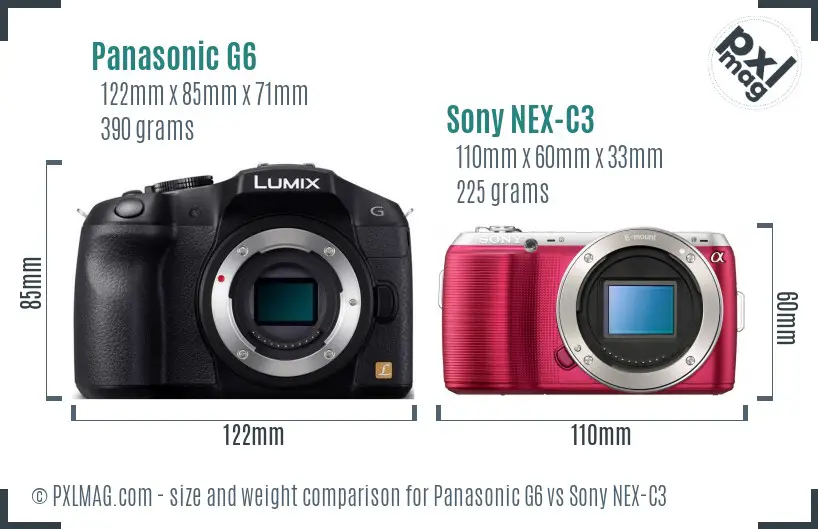 Panasonic G6 vs Sony NEX-C3 size comparison