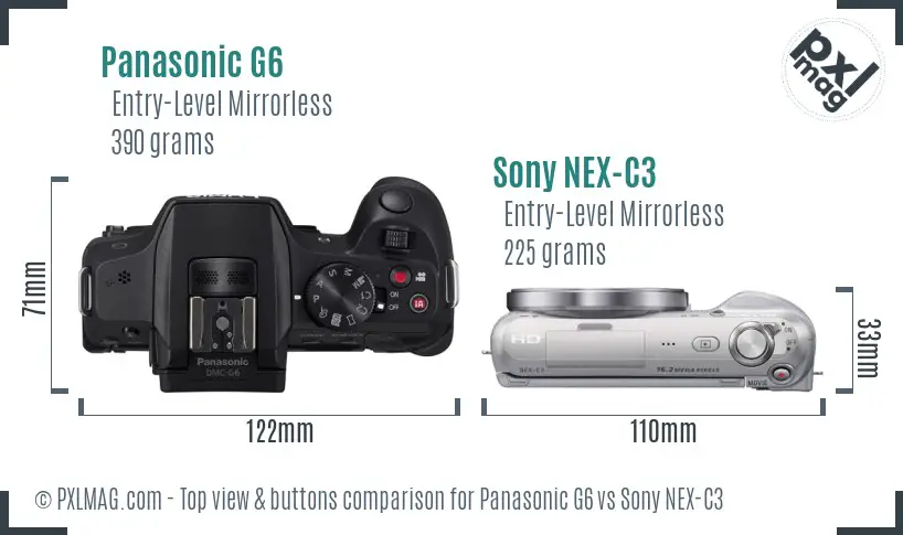 Panasonic G6 vs Sony NEX-C3 top view buttons comparison