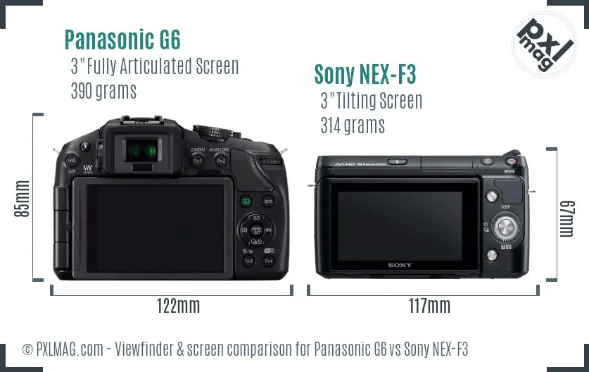 Panasonic G6 vs Sony NEX-F3 Screen and Viewfinder comparison