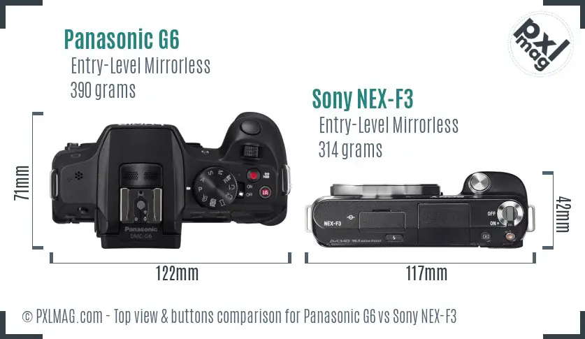 Panasonic G6 vs Sony NEX-F3 top view buttons comparison