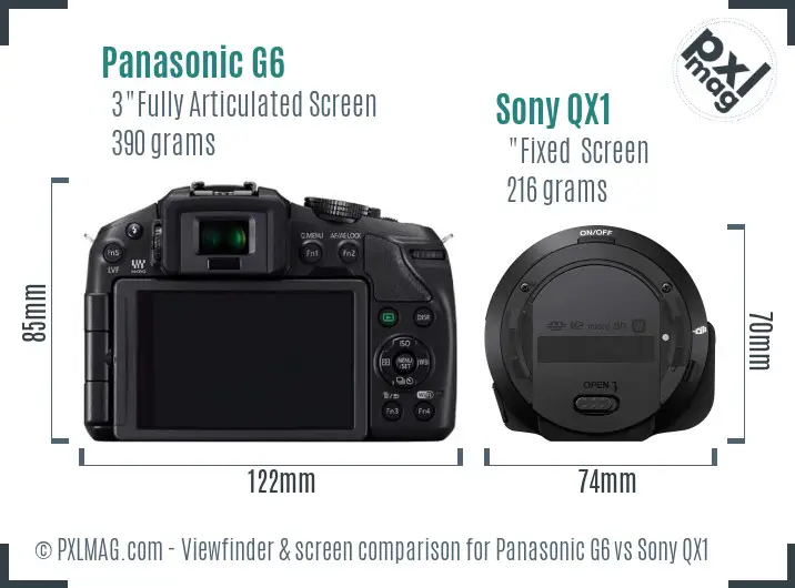 Panasonic G6 vs Sony QX1 Screen and Viewfinder comparison Panasonic G6 vs Sony QX1 Screen and Viewfinder comparison