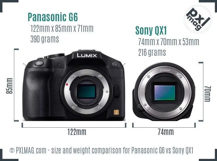 Panasonic G6 vs Sony QX1 size comparison Panasonic G6 vs Sony QX1 size comparison