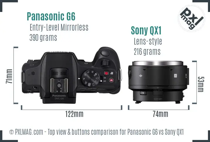 Panasonic G6 vs Sony QX1 top view buttons comparison Panasonic G6 vs Sony QX1 top view buttons comparison