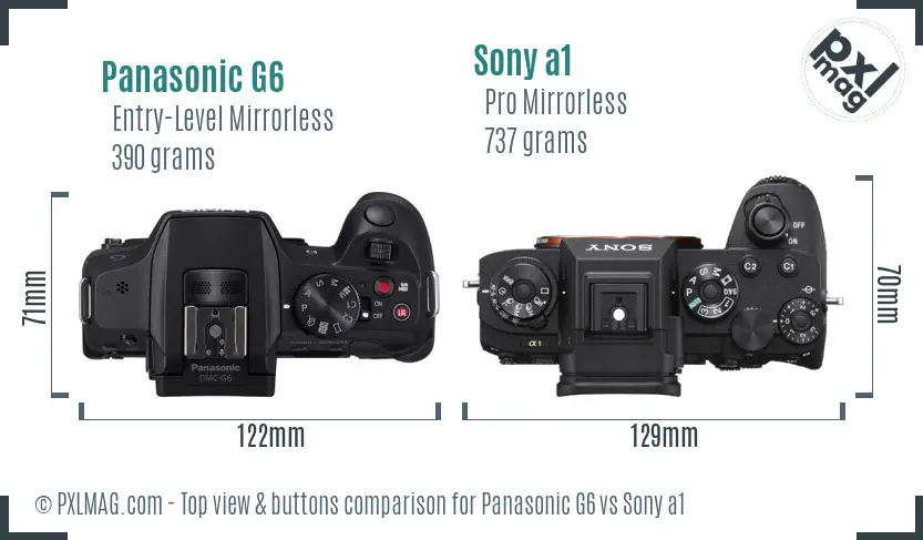 Panasonic G6 vs Sony a1 top view buttons comparison Panasonic G6 vs Sony a1 top view buttons comparison