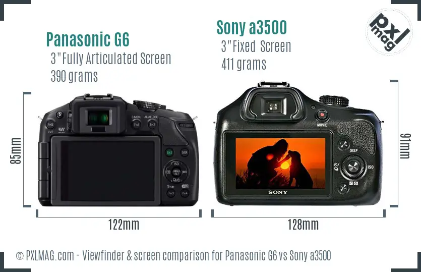 Panasonic G6 vs Sony a3500 Screen and Viewfinder comparison