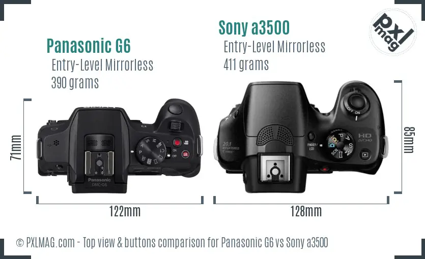 Panasonic G6 vs Sony a3500 top view buttons comparison