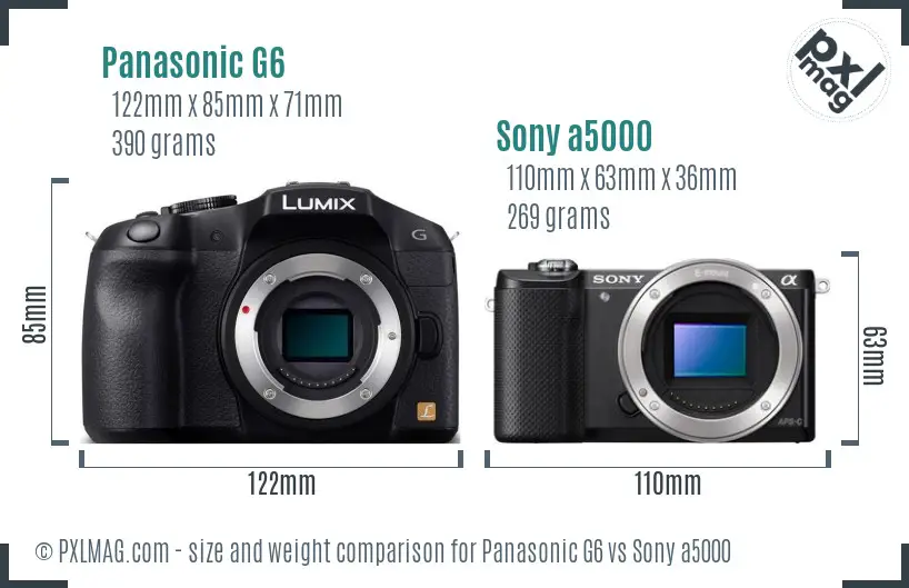Panasonic G6 vs Sony a5000 size comparison
