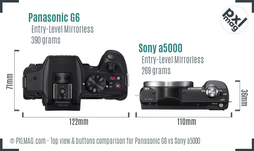 Panasonic G6 vs Sony a5000 top view buttons comparison