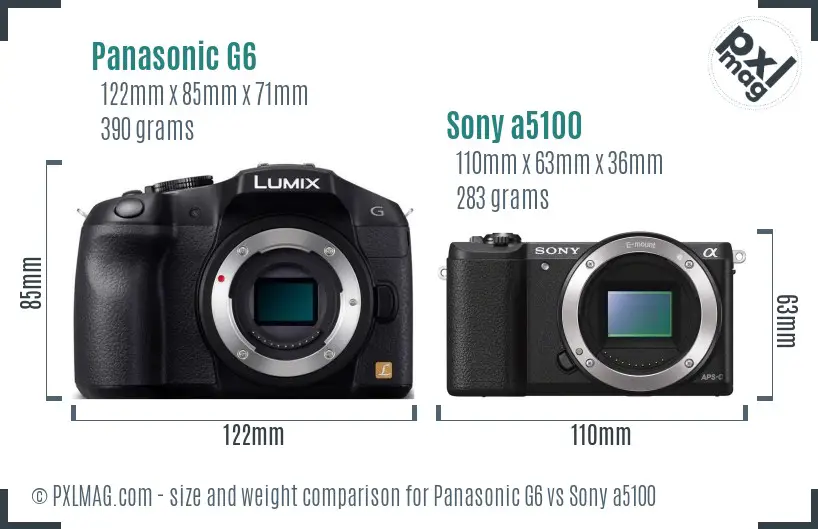 Panasonic G6 vs Sony a5100 size comparison