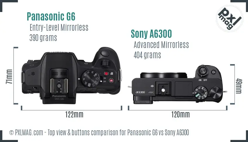 Panasonic G6 vs Sony A6300 top view buttons comparison Panasonic G6 vs Sony A6300 top view buttons comparison