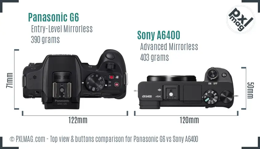 Panasonic G6 vs Sony A6400 top view buttons comparison Panasonic G6 vs Sony A6400 top view buttons comparison