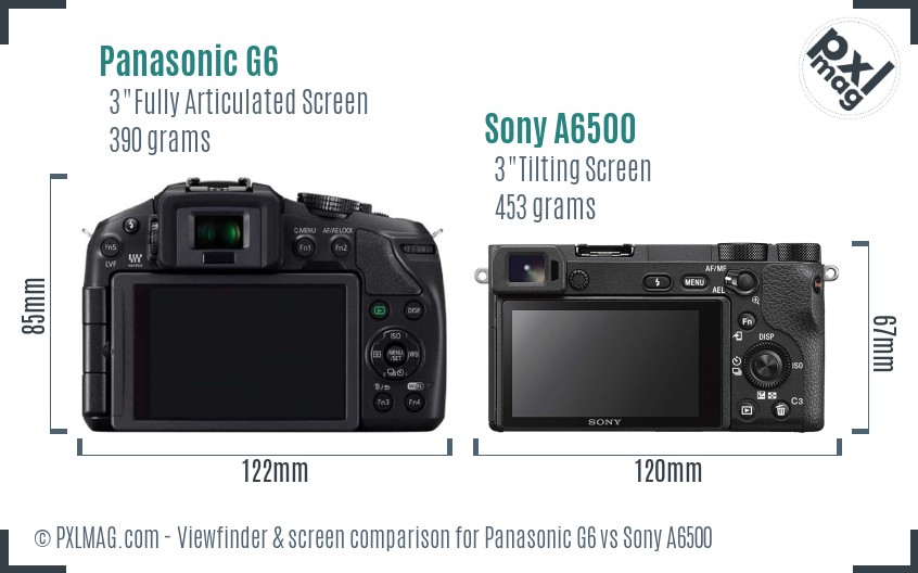 Panasonic G6 vs Sony A6500 Screen and Viewfinder comparison