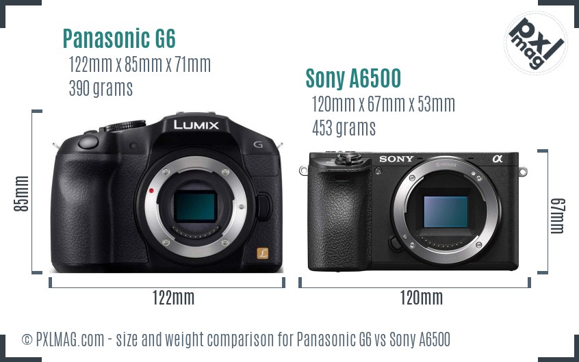 Panasonic G6 vs Sony A6500 size comparison Panasonic G6 vs Sony A6500 size comparison