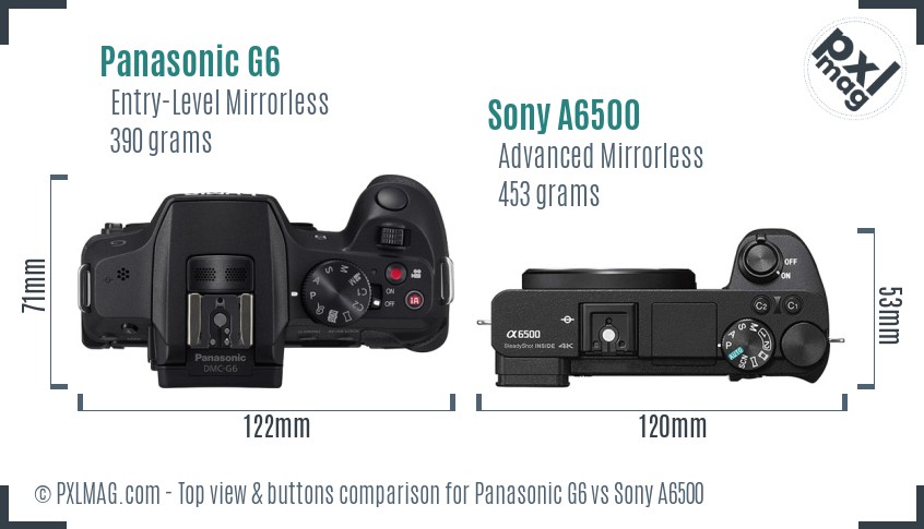 Panasonic G6 vs Sony A6500 top view buttons comparison