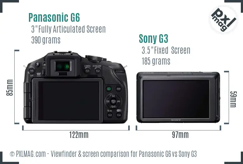 Panasonic G6 vs Sony G3 Screen and Viewfinder comparison