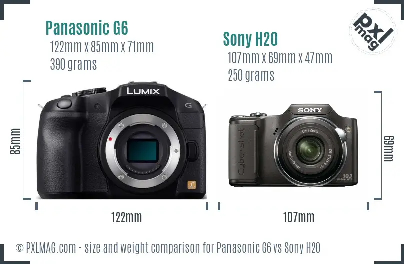 Panasonic G6 vs Sony H20 size comparison Panasonic G6 vs Sony H20 size comparison