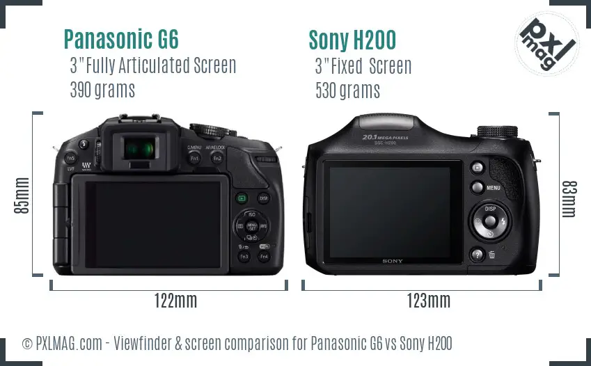 Panasonic G6 vs Sony H200 Screen and Viewfinder comparison