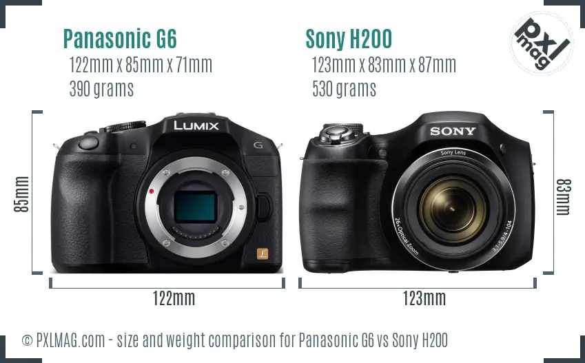 Panasonic G6 vs Sony H200 size comparison