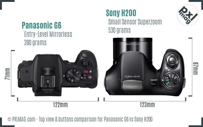 Panasonic G6 vs Sony H200 top view buttons comparison