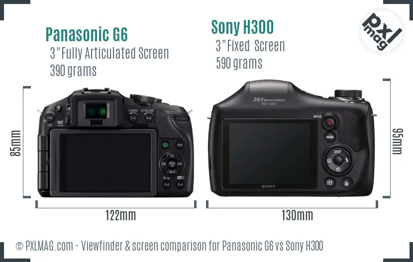 Panasonic G6 vs Sony H300 Screen and Viewfinder comparison