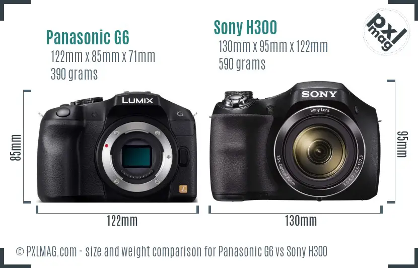 Panasonic G6 vs Sony H300 size comparison