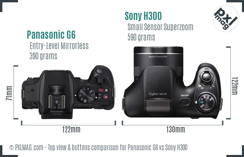 Panasonic G6 vs Sony H300 top view buttons comparison