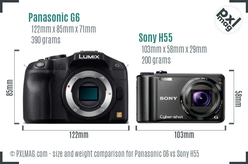 Panasonic G6 vs Sony H55 size comparison