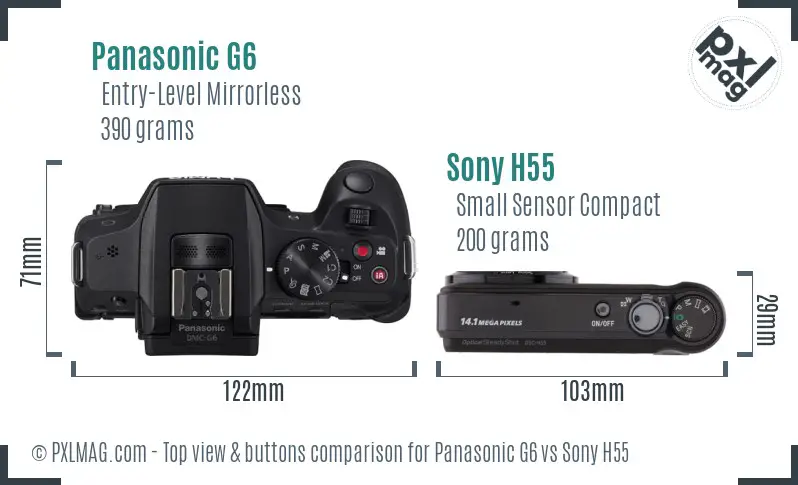 Panasonic G6 vs Sony H55 top view buttons comparison